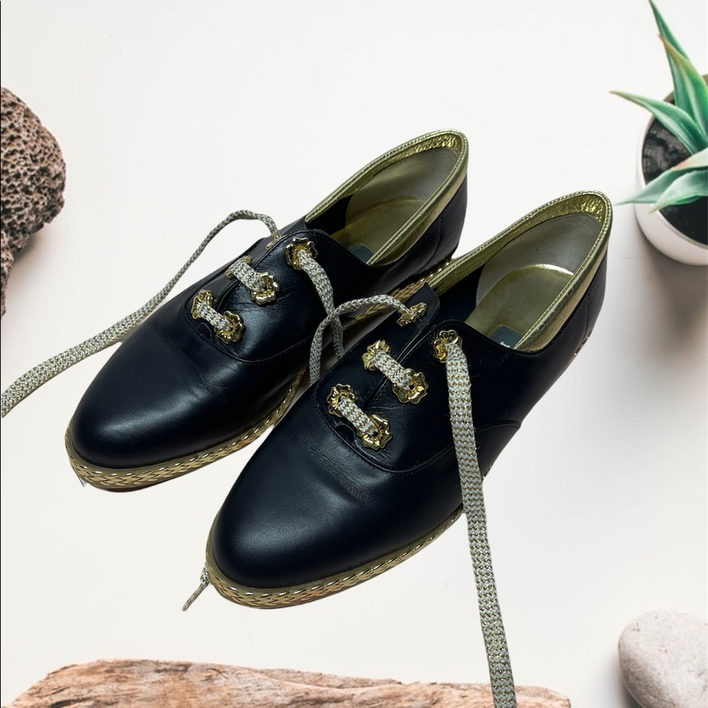 Bally Jallut black gold leather lace up loafer sneaker 8.5